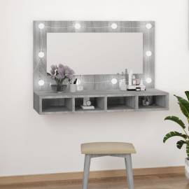 Dulap cu oglindă și led, gri sonoma, 90x31,5x62 cm, 11 image