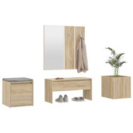 Set de mobilier pentru hol, stejar sonoma, lemn prelucrat, 4 image