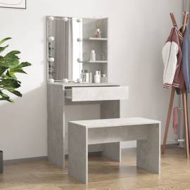 Set măsuță de toaletă cu led, gri beton, lemn prelucrat, 3 image
