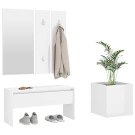 Set mobilier pentru hol, alb extralucios, lemn prelucrat, 4 image