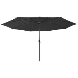 Umbrelă de soare exterior, led-uri & stâlp metal, negru, 400 cm, 3 image