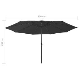 Umbrelă de soare exterior, led-uri & stâlp metal, negru, 400 cm, 7 image