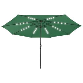 Umbrelă de soare exterior, led-uri & stâlp metal, verde, 400 cm