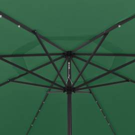 Umbrelă de soare exterior, led-uri & stâlp metal, verde, 400 cm, 2 image