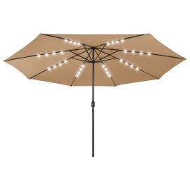 Umbrelă de soare exterior, led-uri&stâlp metal gri taupe 400 cm