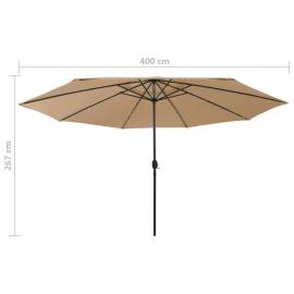 Umbrelă de soare exterior, led-uri&stâlp metal gri taupe 400 cm, 7 image