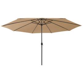 Umbrelă de soare exterior, led-uri&stâlp metal gri taupe 400 cm, 3 image