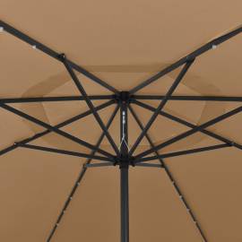 Umbrelă de soare exterior, led-uri&stâlp metal gri taupe 400 cm, 2 image