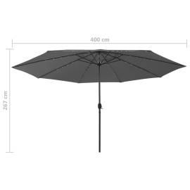Umbrelă de soare exterior led-uri & stâlp metal antracit 400 cm, 7 image