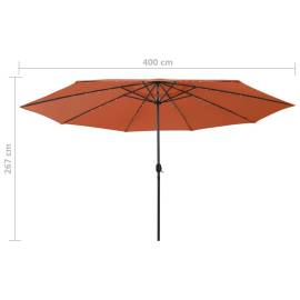 Umbrelă soare exterior, led-uri & stâlp metal, cărămiziu 400 cm, 7 image