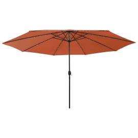 Umbrelă soare exterior, led-uri & stâlp metal, cărămiziu 400 cm, 3 image