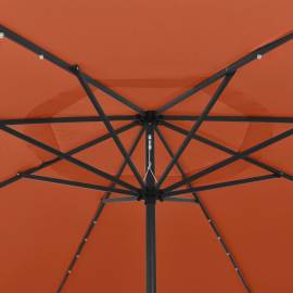 Umbrelă soare exterior, led-uri & stâlp metal, cărămiziu 400 cm, 2 image