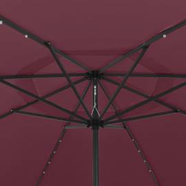 Umbrelă soare exterior, led-uri & stâlp metal roșu bordo 400 cm, 2 image