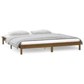 Cadru de pat cu led, maro miere, 140x200 cm, lemn masiv, 4 image