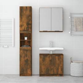Set dulapuri de baie, 3 piese, stejar fumuriu, lemn prelucrat, 3 image