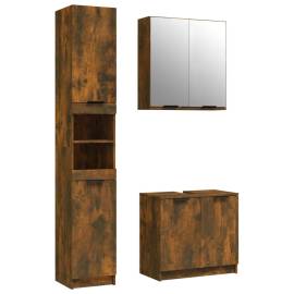 Set dulapuri de baie, 3 piese, stejar fumuriu, lemn prelucrat, 2 image
