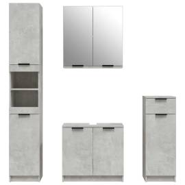 Set dulapuri de baie, 4 piese, gri beton, lemn prelucrat, 5 image