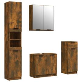 Set dulapuri de baie, 4 piese, stejar fumuriu, lemn prelucrat, 2 image