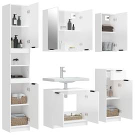 Set dulapuri de baie, 5 piese, alb extralucios, lemn prelucrat, 4 image