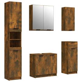 Set dulapuri de baie, 5 piese, stejar fumuriu, lemn prelucrat, 2 image