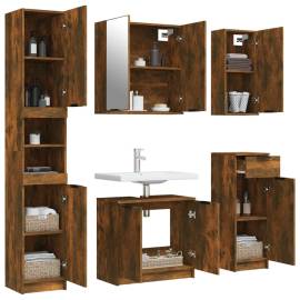 Set dulapuri de baie, 5 piese, stejar fumuriu, lemn prelucrat, 4 image