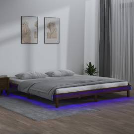 Cadru de pat cu led, maro miere, 140x190 cm, lemn masiv