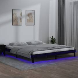 Cadru de pat cu led, negru, 140x190 cm, lemn masiv