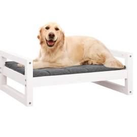 Pat pentru câini, alb, 75,5x55,5x28 cm, lemn masiv de pin, 4 image
