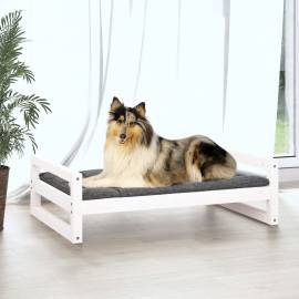 Pat pentru câini, alb, 95,5x65,5x28 cm, lemn masiv de pin, 3 image