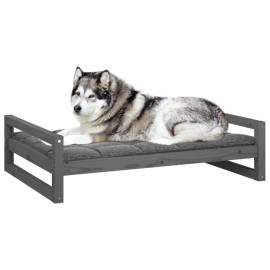 Pat pentru câini, gri, 105,5x75,5x28 cm, lemn masiv de pin, 4 image