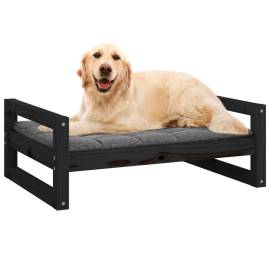 Pat pentru câini, negru, 75,5x55,5x28 cm, lemn masiv de pin, 4 image