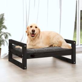 Pat pentru câini, negru, 75,5x55,5x28 cm, lemn masiv de pin, 3 image