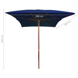 Umbrelă de soare, exterior, stâlp lemn, albastru, 200x300 cm, 6 image