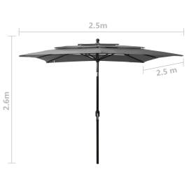 Umbrelă de soare 3 niveluri, stâlp aluminiu, antracit 2,5x2,5 m, 8 image