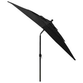 Umbrelă de soare 3 niveluri, stâlp aluminiu, negru, 2,5x2,5 m, 5 image