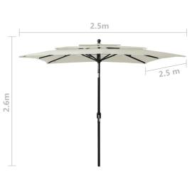 Umbrelă de soare 3 niveluri, stâlp aluminiu, nisipiu, 2,5x2,5 m, 8 image