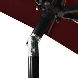 Umbrelă de soare 3 niveluri, stâlp aluminiu, roșu bordo, 2x2 m, 5 image