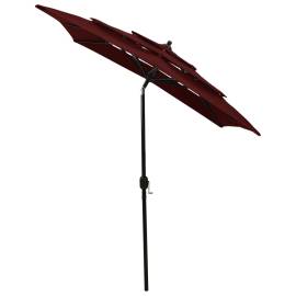 Umbrelă de soare 3 niveluri, stâlp aluminiu, roșu bordo, 2x2 m, 3 image