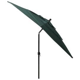 Umbrelă de soare 3 niveluri, stâlp aluminiu, verde, 2,5x2,5 m, 5 image