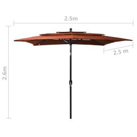 Umbrelă de soare 3 niveluri, stâlp aluminiu cărămiziu 2,5x2,5 m, 8 image