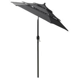 Umbrelă de soare 3 niveluri, stâlp de aluminiu, antracit, 2 m, 4 image
