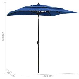 Umbrelă de soare 3 niveluri, stâlp de aluminiu, azuriu, 2x2 m, 6 image