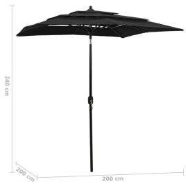 Umbrelă de soare 3 niveluri, stâlp de aluminiu, negru, 2x2 m, 6 image