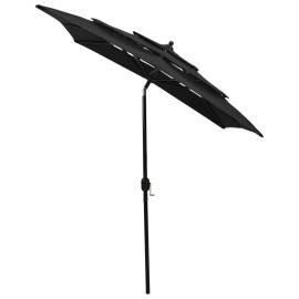 Umbrelă de soare 3 niveluri, stâlp de aluminiu, negru, 2x2 m, 3 image