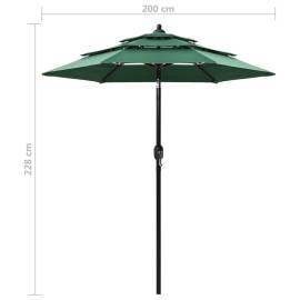 Umbrelă de soare 3 niveluri, stâlp de aluminiu, verde, 2 m, 8 image
