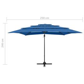 Umbrelă de soare 4 niveluri, stâlp aluminiu, azuriu, 250x250 cm, 9 image