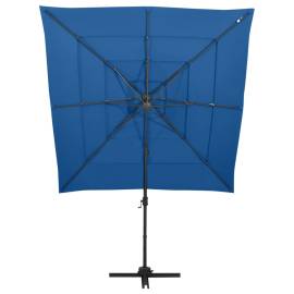 Umbrelă de soare 4 niveluri, stâlp aluminiu, azuriu, 250x250 cm, 3 image