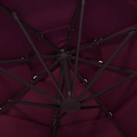 Umbrelă de soare 4 niveluri, stâlp aluminiu, roșu bordo, 3x3 m, 2 image