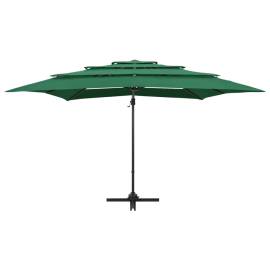 Umbrelă de soare 4 niveluri, stâlp aluminiu, verde, 250x250 cm, 3 image