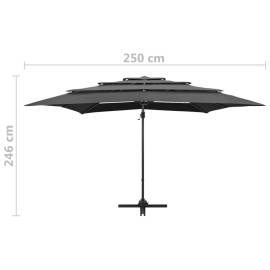 Umbrelă de soare 4 niveluri, stâlp aluminiu antracit 250x250 cm, 9 image